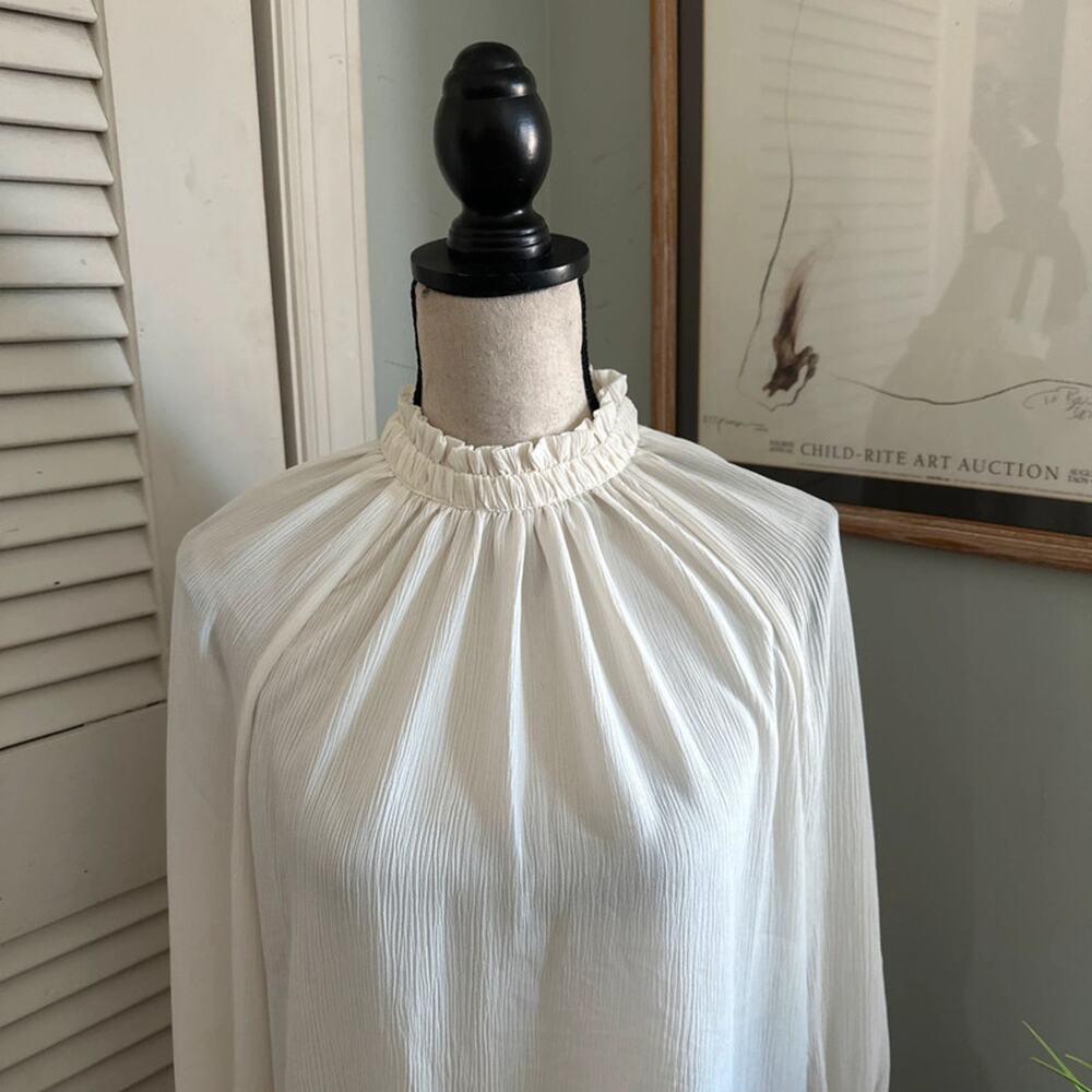 LOFT White Pleated High-Neck Tank Top